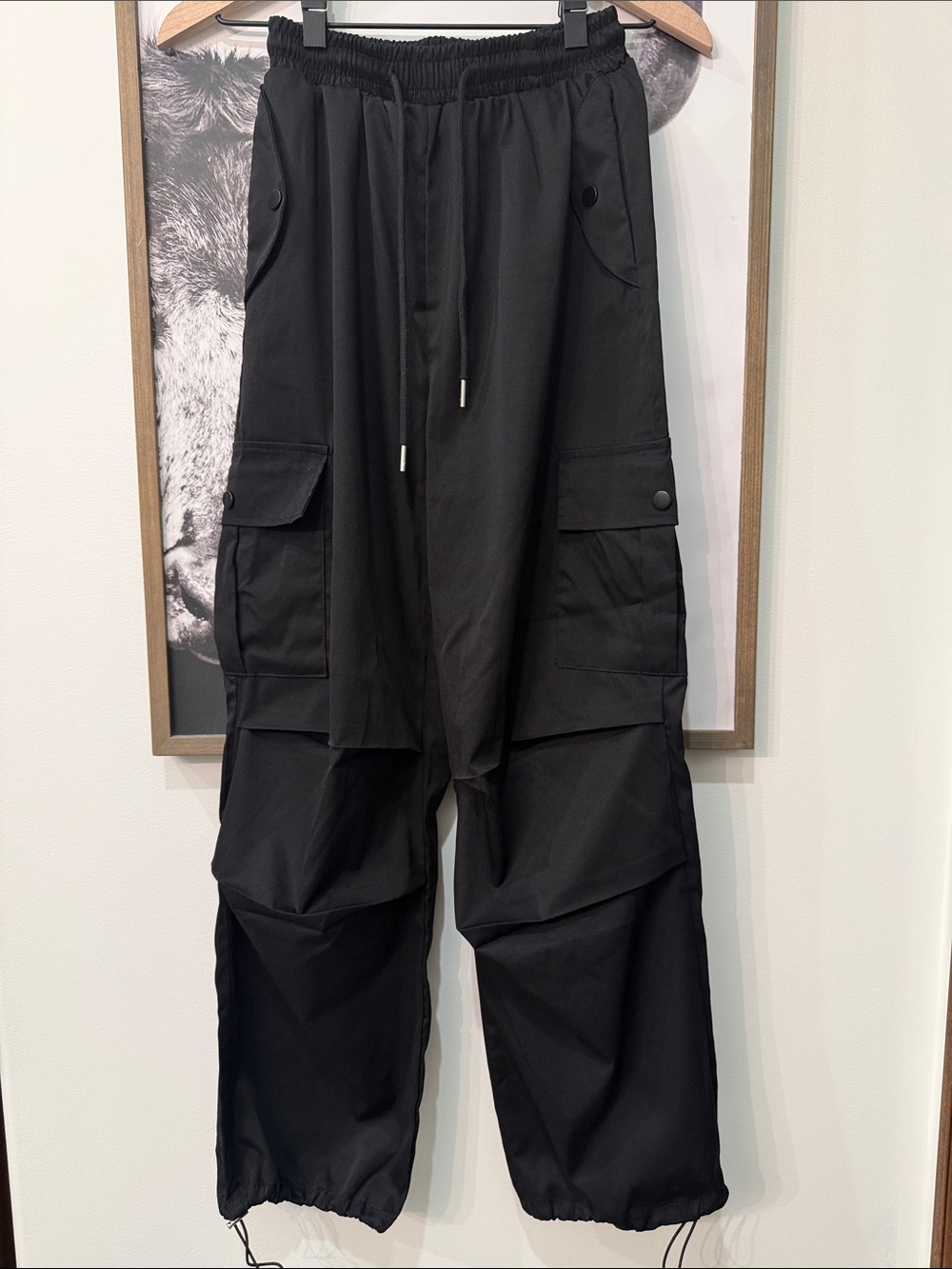 🖤 Black Elastic Waist Wide Leg Cargo Pants